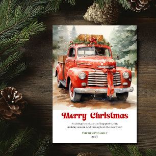 Cartes Pour Fêtes Annuelles Illustration festive de voiture rouge de Noël rust