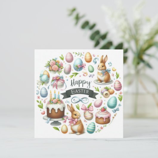 Cartes Pour Fêtes Annuelles Illustration florale Pastel Bunny de Pâques (Debout devant)