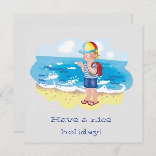 Cartes Pour Fêtes Annuelles Illustration - Garçon sur la plage (Devant / Derrière)