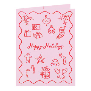 Cartes Pour Fêtes Annuelles Illustration Gribouillage Moderne Rose et Rouge