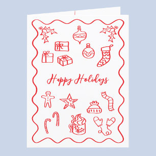 Cartes Pour Fêtes Annuelles Illustration Gribouillage Moderne Rouge et Blanc