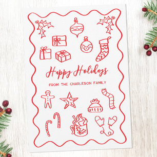 Cartes Pour Fêtes Annuelles Illustration Gribouillage Moderne Rouge et Blanc