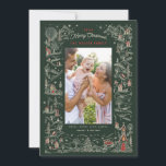 Cartes Pour Fêtes Annuelles Illustration La Scène D'Hiver De La Petite Ville P<br><div class="desc">Cadre original illustré en blanc,  encadré d'une scène de village enneigé la nuit avec une grande lune et des étoiles. Par Becky Nimoy; orientation portrait</div>