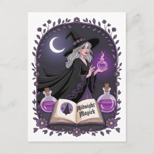 Cartes Pour Fêtes Annuelles Illustration Magique de Minuit d'une Jeune Sorcièr