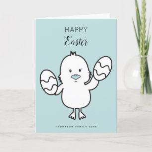 Cartes Pour Fêtes Annuelles Illustration Pastel Blue Cute Easter Chick & Oeufs