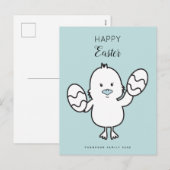 Cartes Pour Fêtes Annuelles Illustration Pastel Blue Cute Easter Chick & Oeufs (Devant / Derrière)