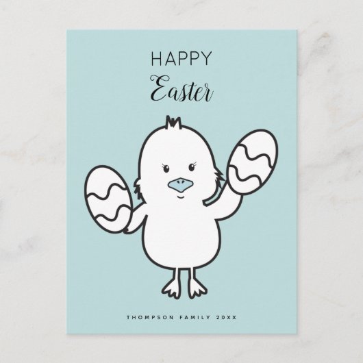 Cartes Pour Fêtes Annuelles Illustration Pastel Blue Cute Easter Chick & Oeufs (Devant)
