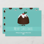 Cartes Pour Fêtes Annuelles Illustration Turquoise blanc souriant Pudding de N (Devant / Derrière)