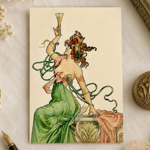 Cartes Pour Fêtes Annuelles Illustration vintage Art Nouveau de la Dame du Cha