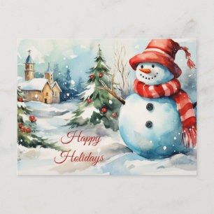 Cartes Pour Fêtes Annuelles Illustration vintage de bonhomme de neige de Noël