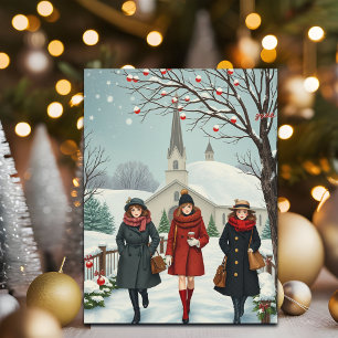 Cartes Pour Fêtes Annuelles Illustration vintage Les gens vont à l'église