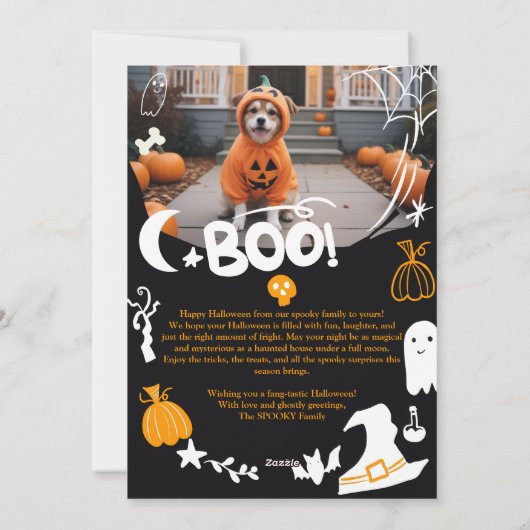Cartes Pour Fêtes Annuelles Illustrations d'Halloween éffrayant mignon Boo 2 p (Dos)