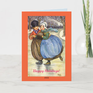 Cartes Pour Fêtes Annuelles Image 1914 de patinage de cru d'enfants