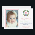 Cartes Pour Fêtes Annuelles Image de pots en gingembre en buis de style prépa<br><div class="desc">Carte photo de vacances avec espace pour un monogramme de lettre unique et une photo de famille. Dans un mouvement loin des couleurs de Noël "traditionnelles", le design contient des accents rose et orange stimulants. Les éléments aquarelle avant (couronne) et arrière (guirlande) ont été peints à la main par moi...</div>