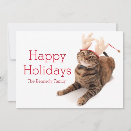 Cartes Pour Fêtes Annuelles Image d'un renne de port de petit chat très mignon (Devant)