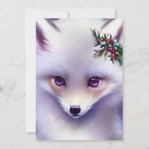 Cartes Pour Fêtes Annuelles Imaginaire Blanc Renard bébé avec yeux lavande
