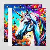 Cartes Pour Fêtes Annuelles Imaginaire Unicorn Design (Devant / Derrière)