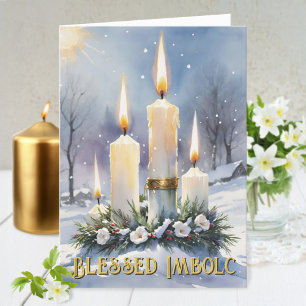 Cartes Pour Fêtes Annuelles Imbolc Wiccan Winter Floral Wreath bougies