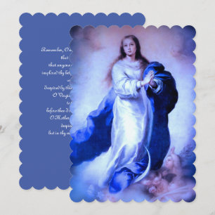 Cartes Pour Fêtes Annuelles Immaculée Conception Bleue avec Memorare