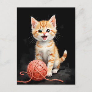 Cartes Pour Fêtes Annuelles Impression aquarelle d'un chaton joueur avec du fi