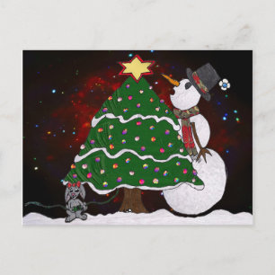 Cartes Pour Fêtes Annuelles Impression d'art Surprise Bonhomme de Neige Arbre