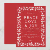 Cartes Pour Fêtes Annuelles Impression sur linoléum rouge bordure de feuilles  (Devant / Derrière)