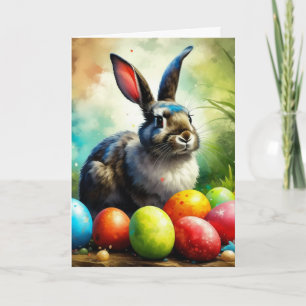 Cartes Pour Fêtes Annuelles Impressionnisme Gris et Blanc Lapin de Pâques