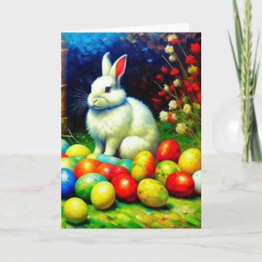 Cartes Pour Fêtes Annuelles Impressionnisme Lapin de Pâques avec Oeufs (Devant)