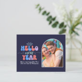 Cartes Pour Fêtes Annuelles Indigo Gleam New Year Retro Modern Blue Photo (Debout devant)