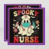 Cartes Pour Fêtes Annuelles Infirmière fantôme mignonne graphique rétro Hallow (Devant / Derrière)