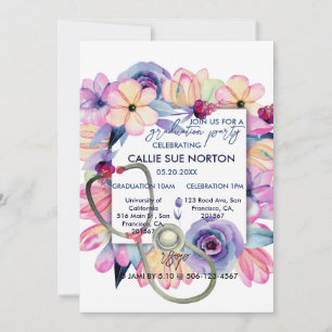 Cartes Pour Fêtes Annuelles Infirmière fête de graduation Printemps Floral Inv