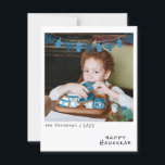 Cartes Pour Fêtes Annuelles Instant Photo with Teal Hanukkah Streamer<br><div class="desc">Introducing the Instant Photo with Teal Hanukkah Streamer Holiday Card, a delightful way to celebrate the warmth and joy of the season. This elegant card features an instant photo style, beautifully enhanced with a festive Hanukkah holiday streamer. Accented by a teal hanukkiah and playful dreidels, it captures the essence of...</div>