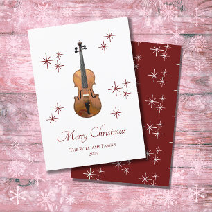 Cartes Pour Fêtes Annuelles Instrument de musique Violon rouge Snowflakes Noël