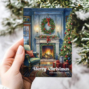 Cartes Pour Fêtes Annuelles Intérieur de Noël cosy peint dans un style vintage