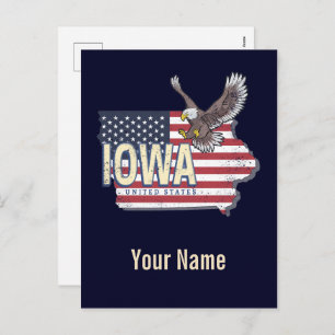 Cartes Pour Fêtes Annuelles Iowa États-Unis Retro State Map Vintage USA
