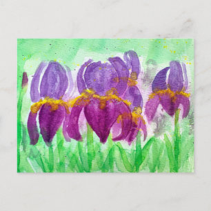 Cartes Pour Fêtes Annuelles Iris aquarelles dans des tons bleus et violets