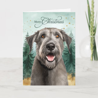 Cartes Pour Fêtes Annuelles Irish Wolfhound Dog Winter Pine Forest Christmas