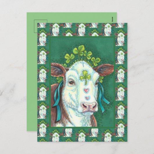 CARTES POUR FÊTES ANNUELLES IRLANDAIS BRED ST. PATRICK'S DAY HEIFER, VACHE SHA (Devant / Derrière)
