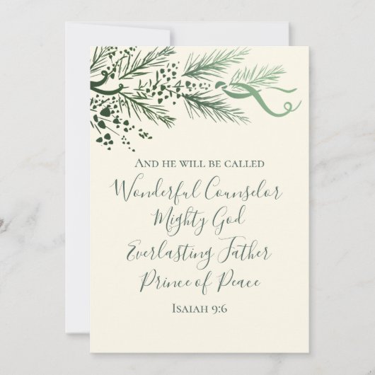Cartes Pour Fêtes Annuelles Isaiah 9:6 Scripture Pine & Bow Photo Christmas (Devant)
