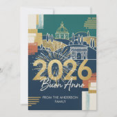 Cartes Pour Fêtes Annuelles Italian Landscape Buon Anno 2026 Navy Gold (Devant)