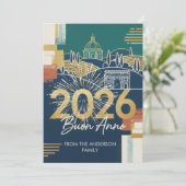Cartes Pour Fêtes Annuelles Italian Landscape Buon Anno 2026 Navy Gold (Debout devant)