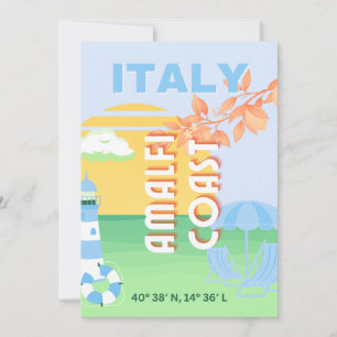 Cartes Pour Fêtes Annuelles Italie Travel Art, Côte d'Amalfi, Preppy, Bleu