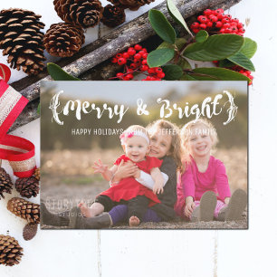 Cartes Pour Fêtes Annuelles Ivory Elegant Sketted Merry & Bright Photo
