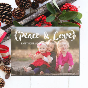 Cartes Pour Fêtes Annuelles Ivory Elegant Sketted Peace & Love Holiday Photo