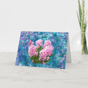 Cartes Pour Fêtes Annuelles Jacinthes roses sur la mosaïque bleue Pâques