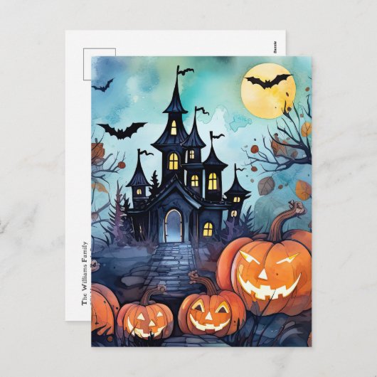 Cartes Pour Fêtes Annuelles Jack O’Lanterns chauves-souris Haunted Mansion Hal (Devant / Derrière)