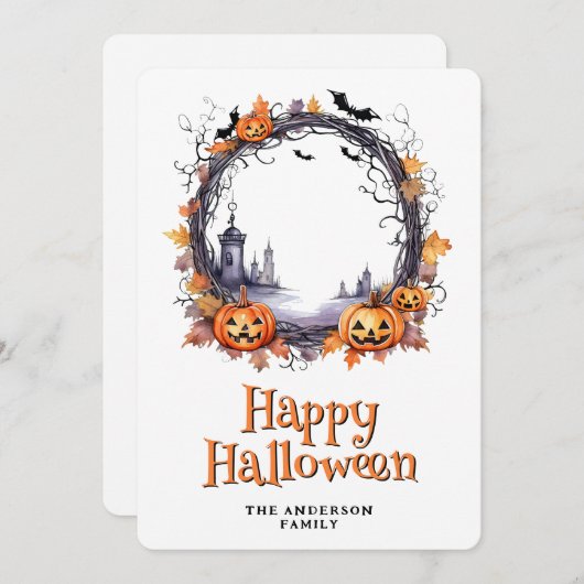 Cartes Pour Fêtes Annuelles Jack O’Lanterns Fantômes chauves-souris joyeuses H (Devant / Derrière)