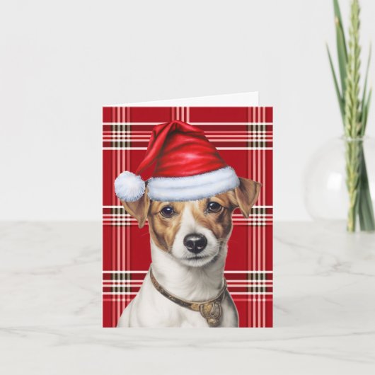 Cartes Pour Fêtes Annuelles Jack Russell Chien de Noël Rouge Plaid Noël (Devant)