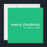 Cartes Pour Fêtes Annuelles Jade Green Noël | Minimal branché dynamique<br><div class="desc">Simple et élégant "joyeux noël" citation carte de voeux avec typographie moderne en blanc sur un arrière - plan vert jade dans un style minimaliste scandinave "scandi". La carte peut être facilement personnalisée avec votre propre salutation de vacances, nom de famille et année pour faire une carte de vacances vraiment...</div>