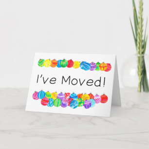 Cartes Pour Fêtes Annuelles J'ai déménagé/Nouvelle adresse, aquarelle baubles